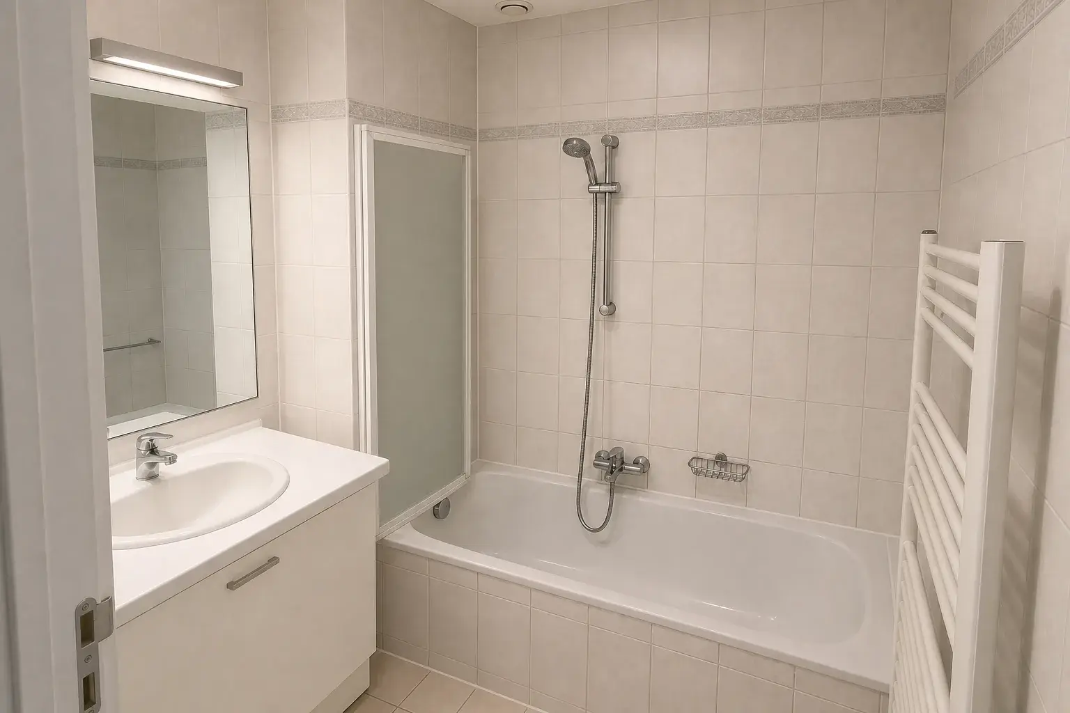 The same bathroom brighter and cleaner with refreshed tiles