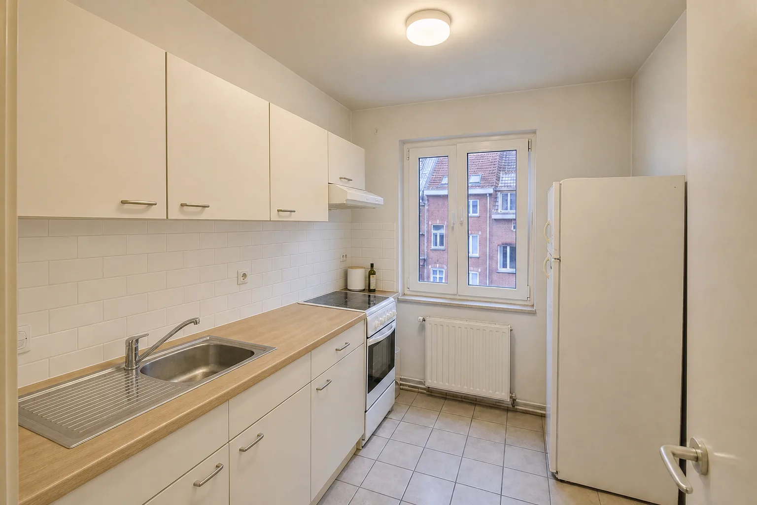 The same Belgian kitchen after an AI cosmetic modernization